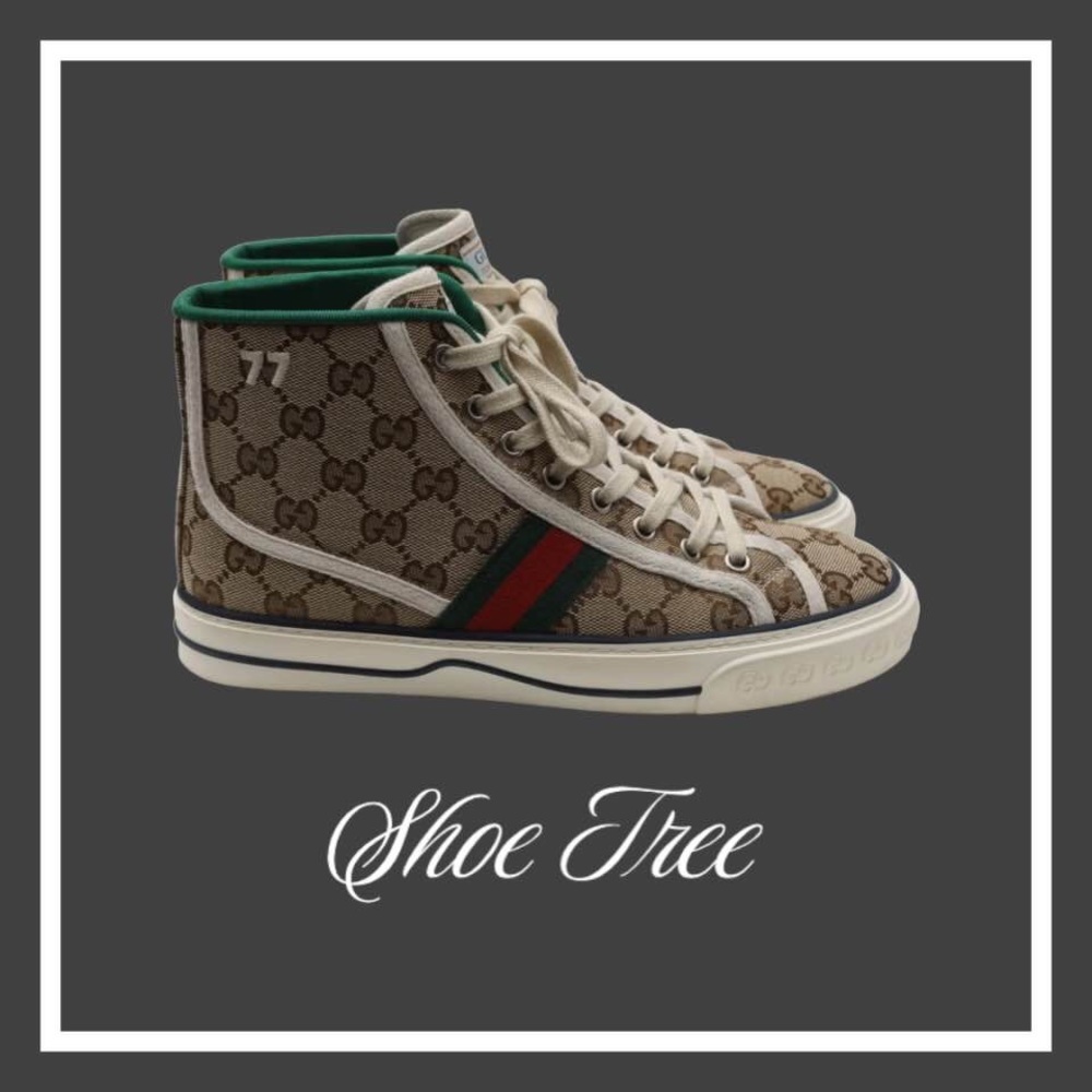 Gucci Tennis 1977 GG Logo Women’s 8 White Red Brown Green High Top Sneakers